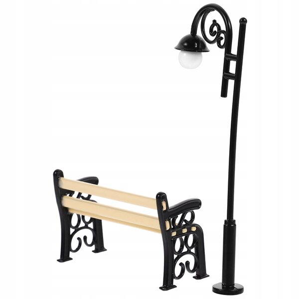 Mini-Gartenmöbel-Set mit Laternenpfahl und Bank aus Metall und Holz