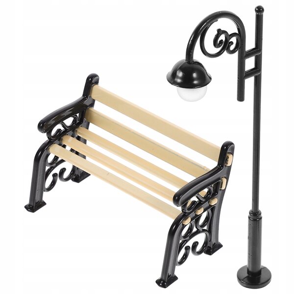 Mini-Gartenmöbel-Set mit Laternenpfahl und Bank aus Metall und Holz