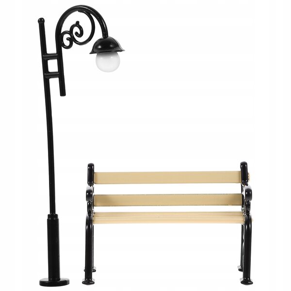 Mini-Gartenmöbel-Set mit Laternenpfahl und Bank aus Metall und Holz