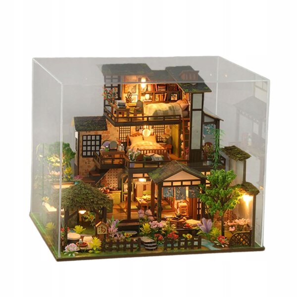 DIY Puppenhaus-Miniatur aus Holz mit Möbeln und Beleuchtung, 30 x 24 cm