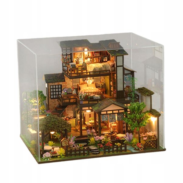 DIY Puppenhaus-Miniatur aus Holz mit Möbeln und Beleuchtung, 30 x 24 cm
