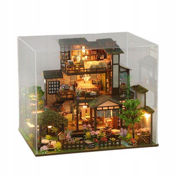 DIY Puppenhaus-Miniatur aus Holz mit Möbeln und Beleuchtung, 30 x 24 cm