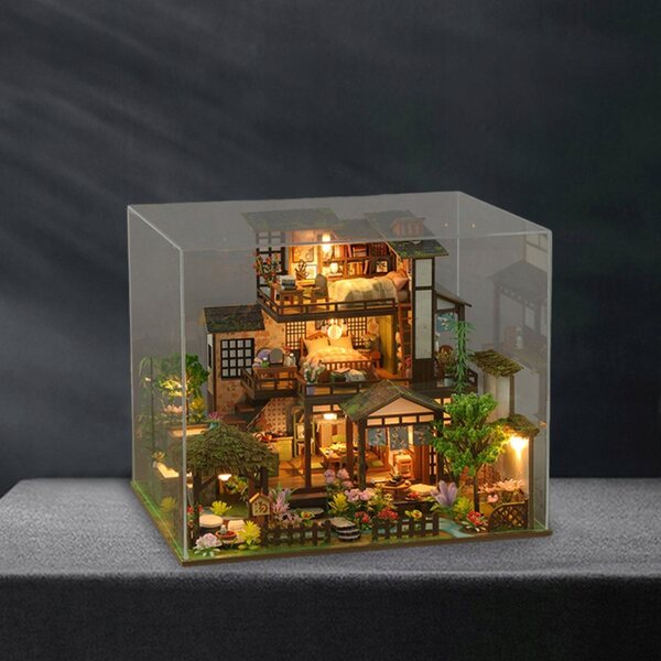 DIY Puppenhaus-Miniatur aus Holz mit Möbeln und Beleuchtung, 30 x 24 cm