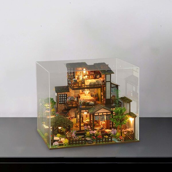 DIY Puppenhaus-Miniatur aus Holz mit Möbeln und Beleuchtung, 30 x 24 cm
