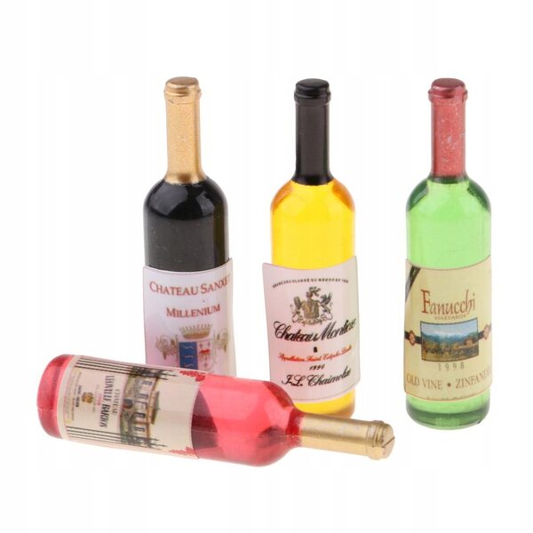 Set 4 Miniature Bottiglie in Vetro 1:12 per Casa delle Bambole Decorazione Realistica