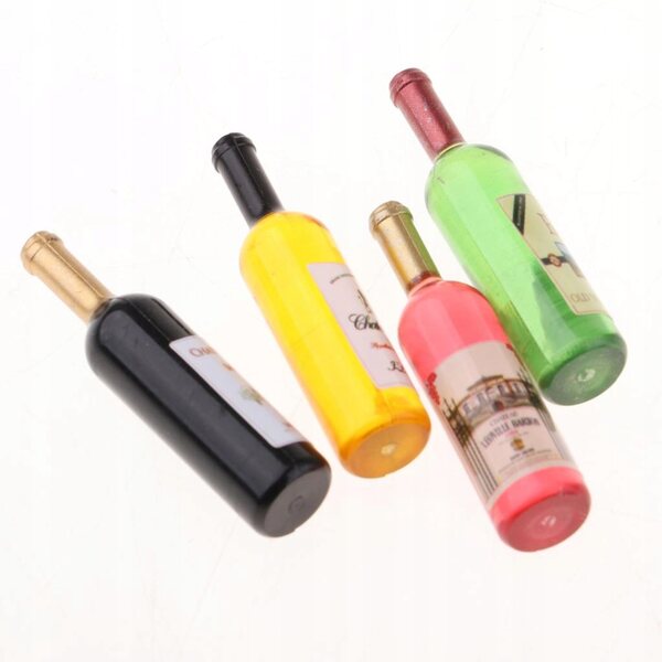 Set 4 Miniature Bottiglie in Vetro 1:12 per Casa delle Bambole Decorazione Realistica
