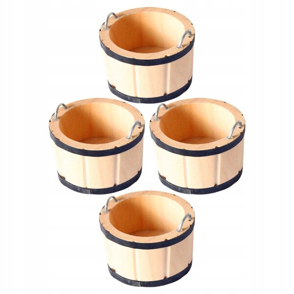 Set 4 Mini Botti e Secchi in Legno per Decorazioni Domini delle Bambole