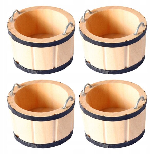 Set 4 Mini Botti e Secchi in Legno per Decorazioni Domini delle Bambole
