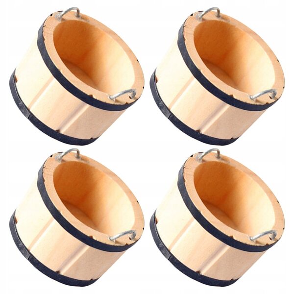 Set 4 Mini Botti e Secchi in Legno per Decorazioni Domini delle Bambole
