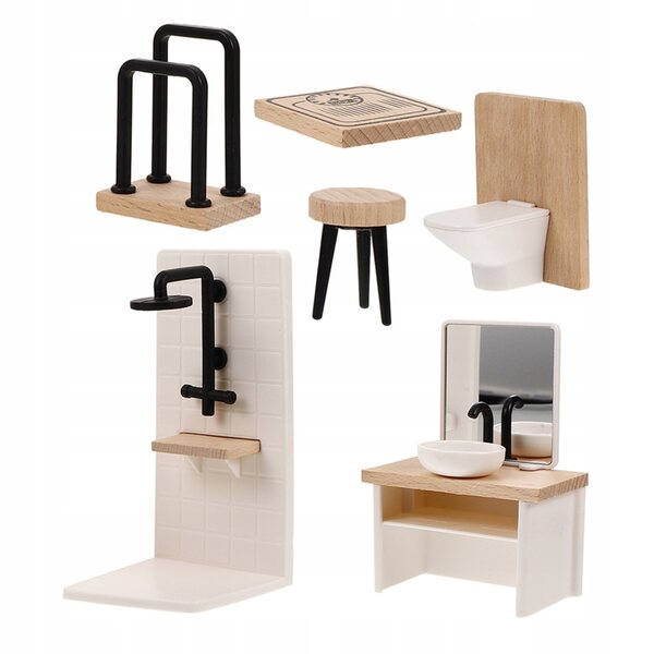 Komplettset Miniatur-Badezimmer aus Holz für Puppenhaus mit detailliertem Zubehör