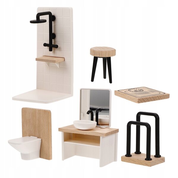 Komplettset Miniatur-Badezimmer aus Holz für Puppenhaus mit detailliertem Zubehör