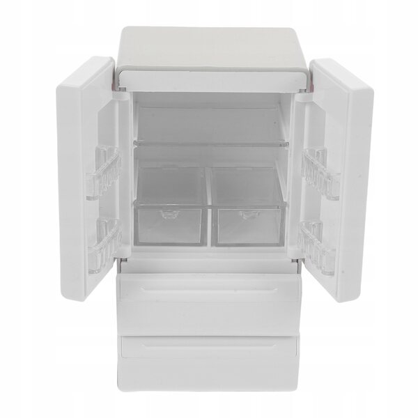 Mini frigorifero bianco con luci e doppia porta per casa delle bambole
