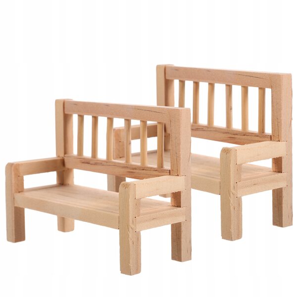 Mini panca in legno decorativa per case delle bambole, set 2 pezzi beige