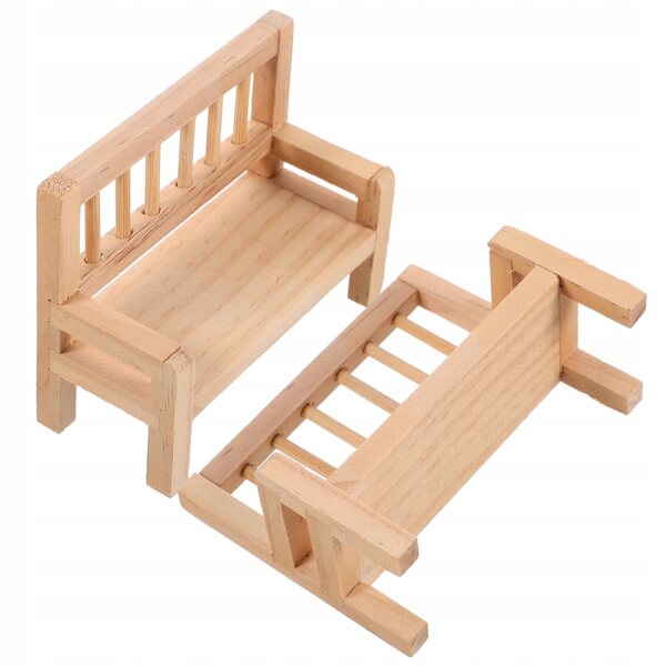 Mini panca in legno decorativa per case delle bambole, set 2 pezzi beige