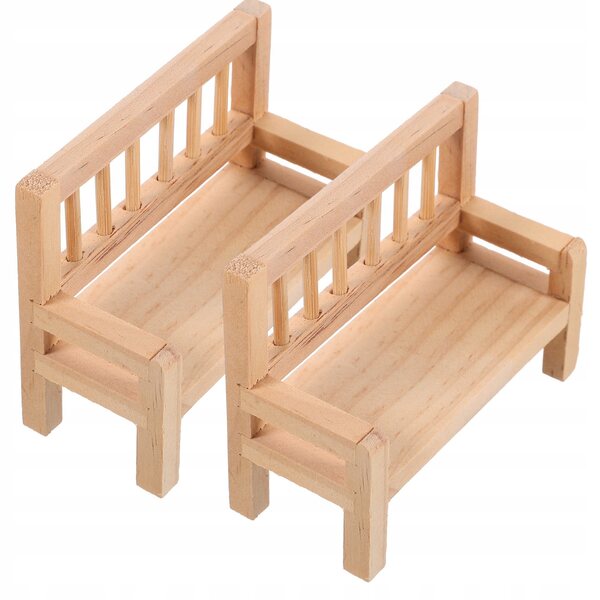Mini panca in legno decorativa per case delle bambole, set 2 pezzi beige