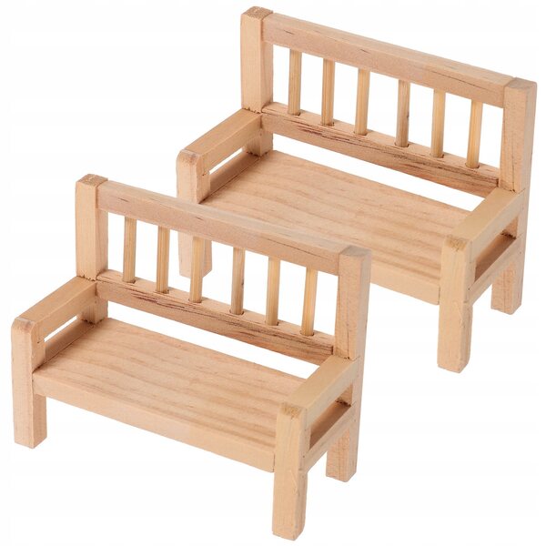 Mini panca in legno decorativa per case delle bambole, set 2 pezzi beige