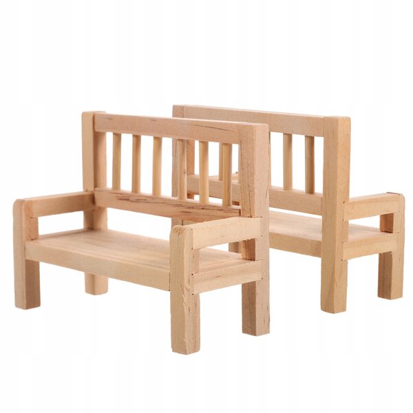 Mini panca in legno decorativa per case delle bambole, set 2 pezzi beige