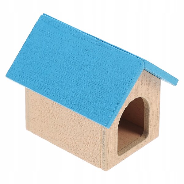 Blaues Miniatur-Holzhaus für Welpen und Puppenhausdekoration