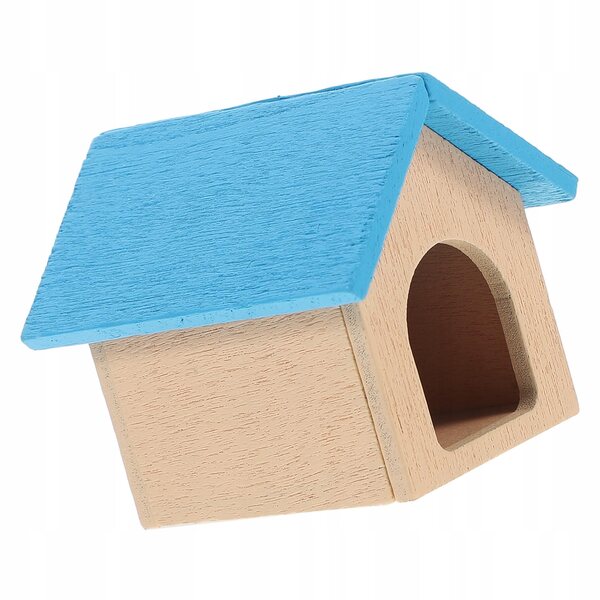 Blaues Miniatur-Holzhaus für Welpen und Puppenhausdekoration