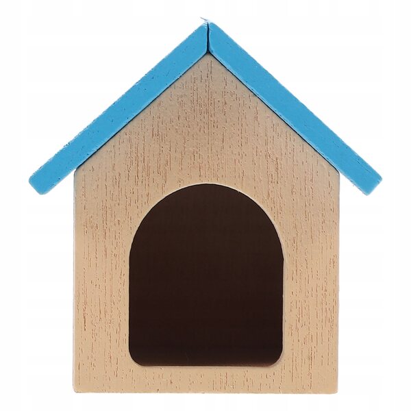Blaues Miniatur-Holzhaus für Welpen und Puppenhausdekoration