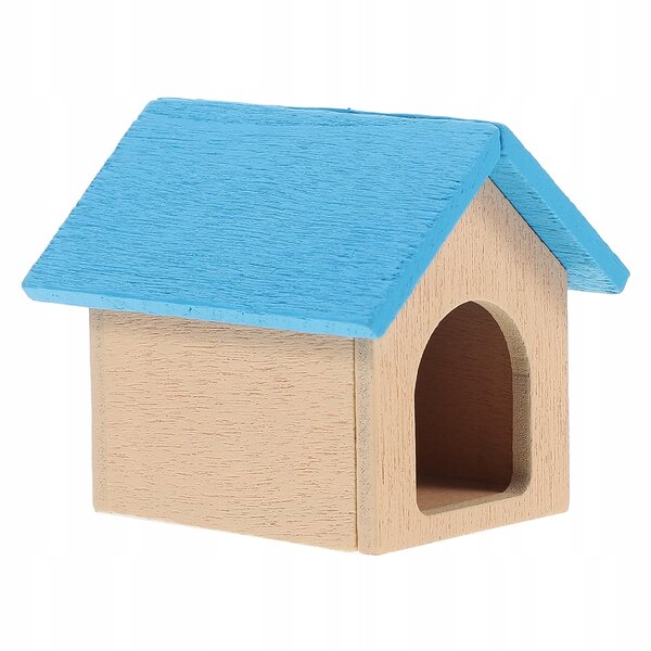 Blaues Miniatur-Holzhaus für Welpen und Puppenhausdekoration