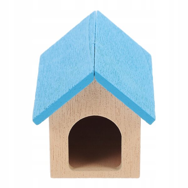 Blaues Miniatur-Holzhaus für Welpen und Puppenhausdekoration