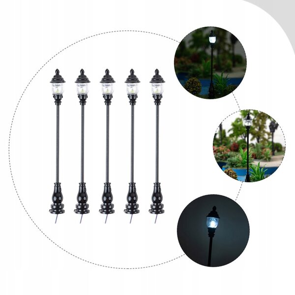 Lot de 5 mini lampes de jardin noires pour décorations et modelages miniatures