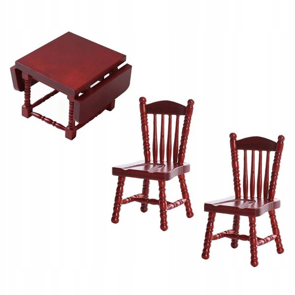 Mini Set Tavolino e Sedia in Legno per Casetta delle Bambole Rosso Marrone