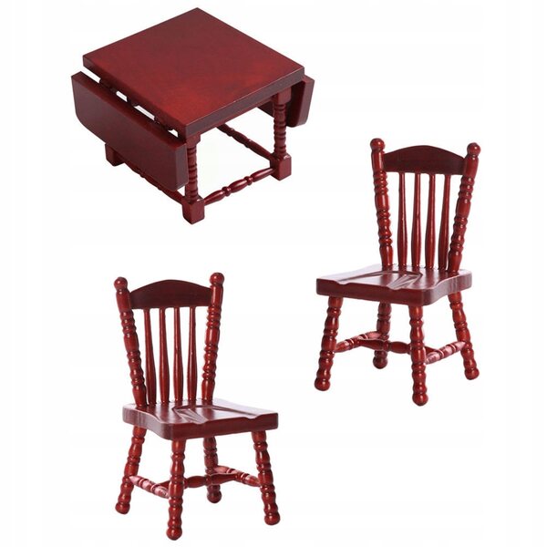 Mini Set Tavolino e Sedia in Legno per Casetta delle Bambole Rosso Marrone