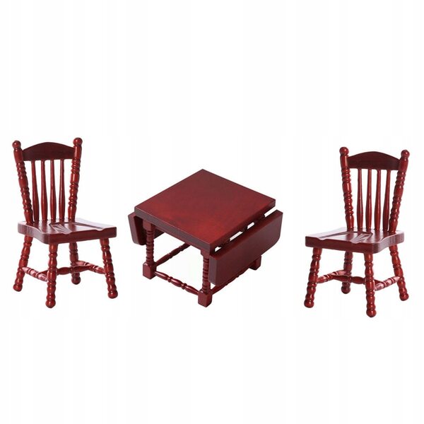 Mini Set Tavolino e Sedia in Legno per Casetta delle Bambole Rosso Marrone