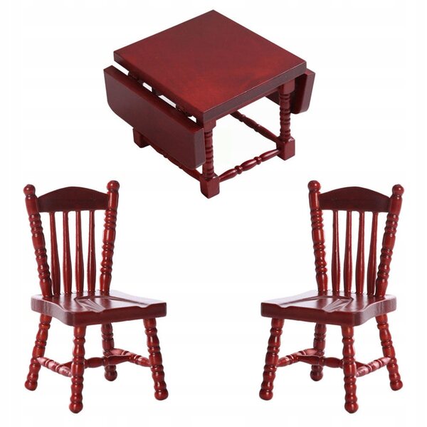 Mini Set Tavolino e Sedia in Legno per Casetta delle Bambole Rosso Marrone