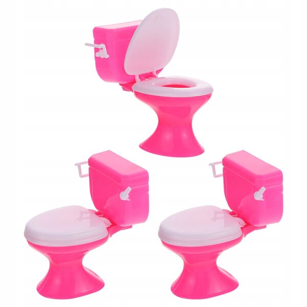 3er-Set Mini-Toiletten aus rosafarbenem Kunststoff für das Puppenhaus, sicheres Spielzeug