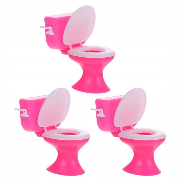 3er-Set Mini-Toiletten aus rosafarbenem Kunststoff für das Puppenhaus, sicheres Spielzeug