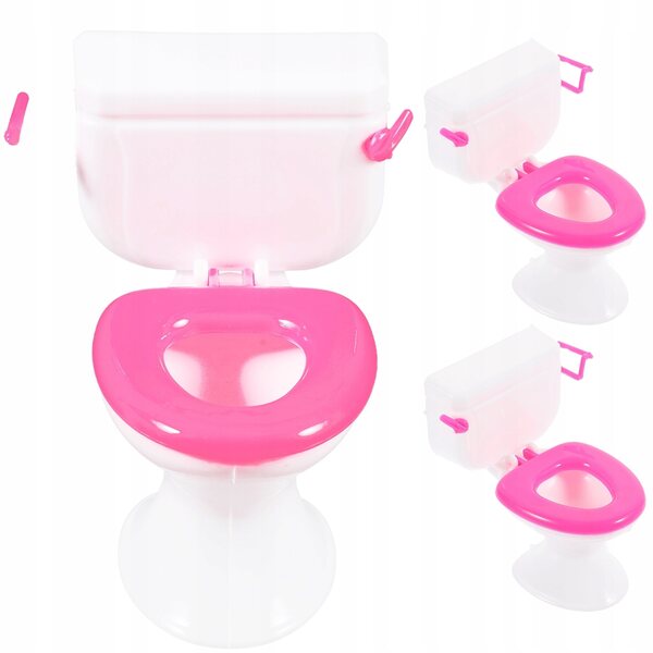 3er-Set Mini-Toiletten aus rosafarbenem Kunststoff für das Puppenhaus, sicheres Spielzeug