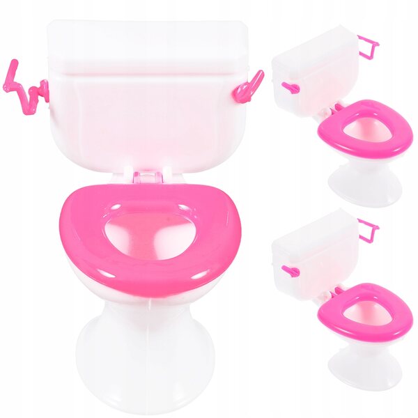 3er-Set Mini-Toiletten aus rosafarbenem Kunststoff für das Puppenhaus, sicheres Spielzeug