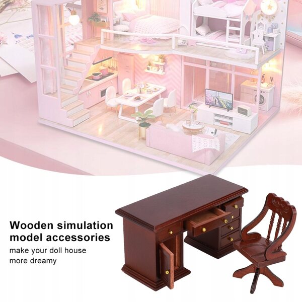1:12 Puppenhaus Mini-Schreibtischstuhl aus Holz für Kinder