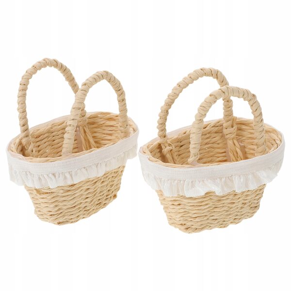 Set 2 Mini Cesti in Vimini con Fiori per Casa delle Bambole e Decorazioni
