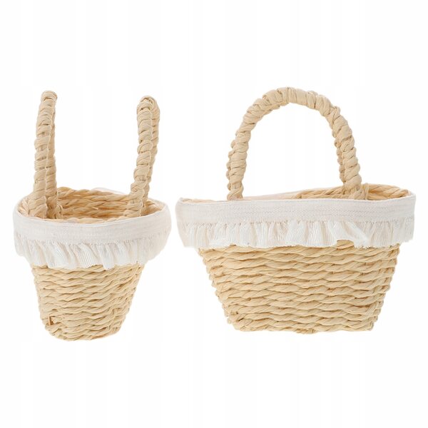 Set 2 Mini Cesti in Vimini con Fiori per Casa delle Bambole e Decorazioni