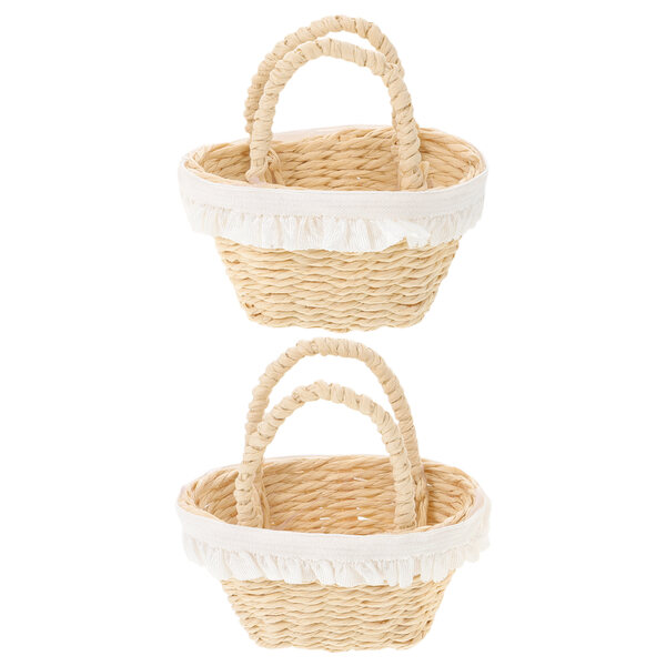 Set 2 Mini Cesti in Vimini con Fiori per Casa delle Bambole e Decorazioni