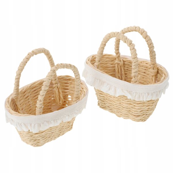 Set 2 Mini Cesti in Vimini con Fiori per Casa delle Bambole e Decorazioni