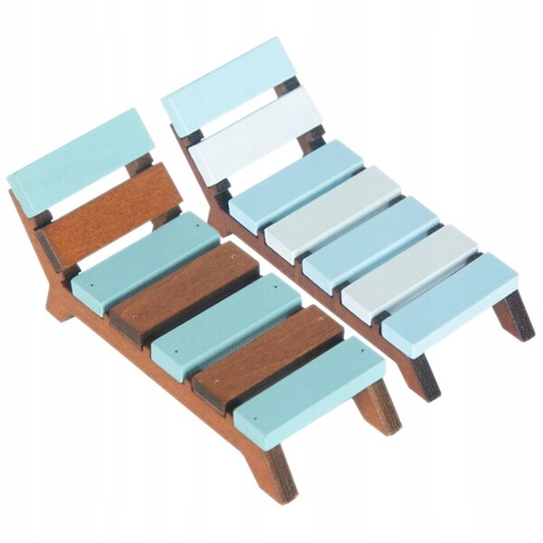 Mini Sedie Spiaggia in Legno per Bambole - 2 Pezzi Decorativi per Domini Miniatura