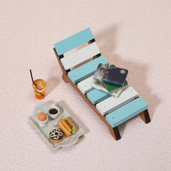 Mini Sedie Spiaggia in Legno per Bambole - 2 Pezzi Decorativi per Domini Miniatura