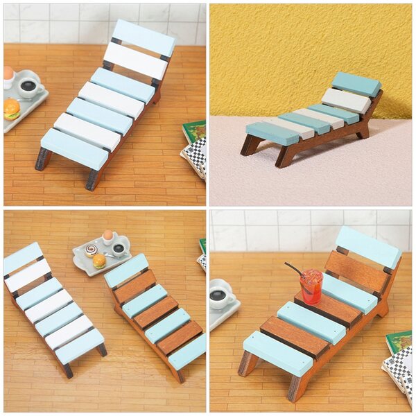 Mini Sedie Spiaggia in Legno per Bambole - 2 Pezzi Decorativi per Domini Miniatura