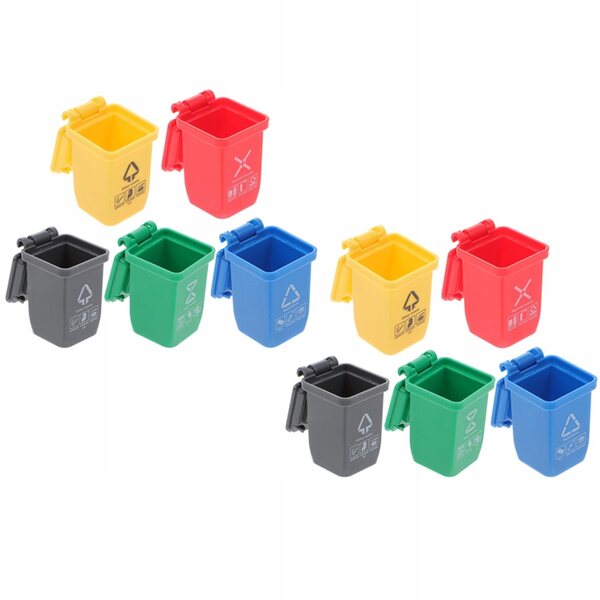 Set di 10 mini cestini per rifiuti colorati in plastica per casa delle bambole