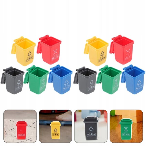 Set di 10 mini cestini per rifiuti colorati in plastica per casa delle bambole
