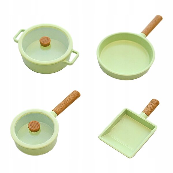Set Miniature 4 Pezzi Pentole Cucina Verde per Casa delle Bambole 1/6