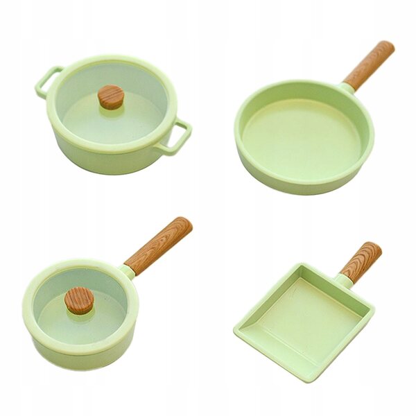 Set Miniature 4 Pezzi Pentole Cucina Verde per Casa delle Bambole 1/6