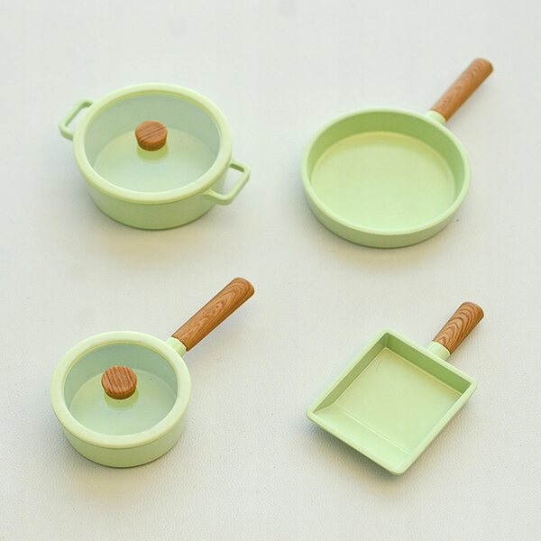 Set Miniature 4 Pezzi Pentole Cucina Verde per Casa delle Bambole 1/6