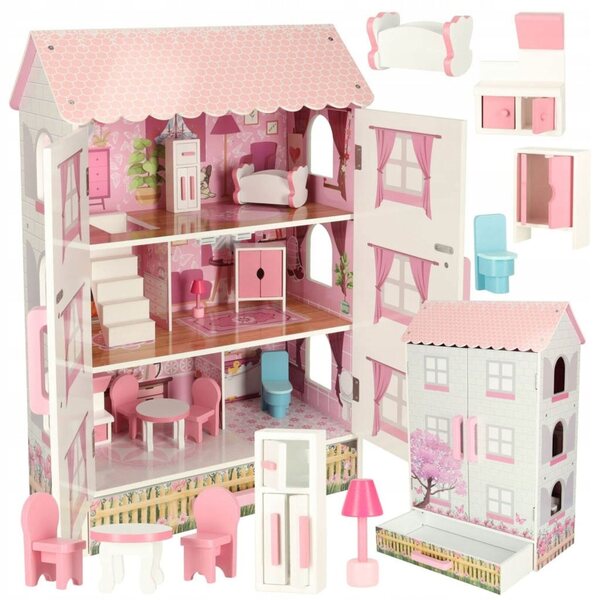 Grande casa delle bambole in legno a 3 piani con mobili e cassetto XXL per bambini