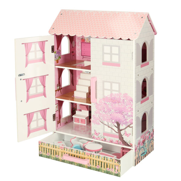 Grande casa delle bambole in legno a 3 piani con mobili e cassetto XXL per bambini